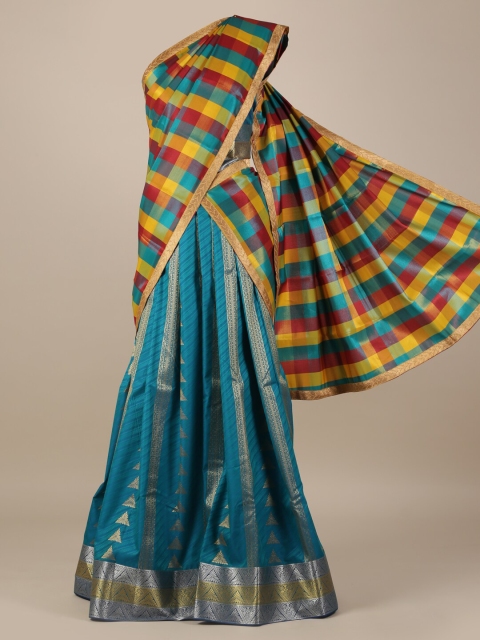 

Pothys Blue Semi-Stitched Lehenga & Blouse with Dupatta