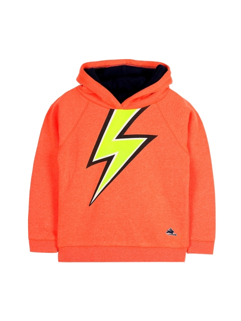 

Cherry Crumble Boys Orange Lightning Printed Hooded Sweatshirt
