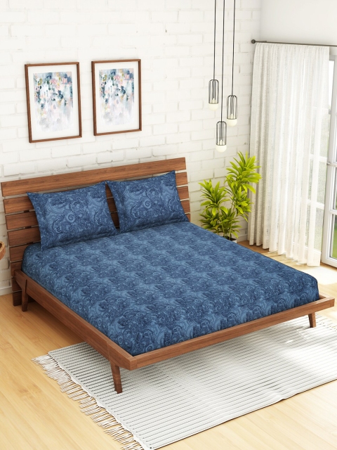 

CORE Designed by SPACES Blue Printed 210 TC 1 Double bedsheet With 2 Pillow Covers