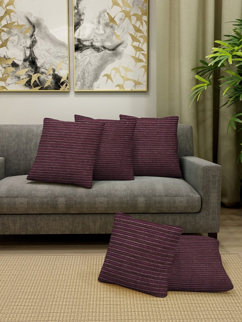 

KLOTTHE Set Of 5 Burgundy & White Striped Square Cushions
