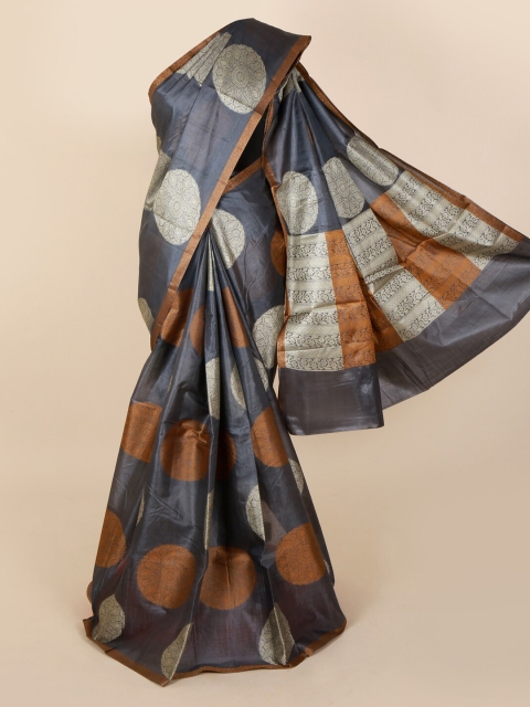 

Pothys Grey Jute Silk Printed Tussar Saree