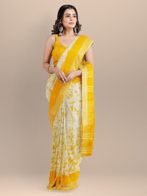 

BharatSthali Yellow Pure Cotton Printed Khadi Sustainable Saree