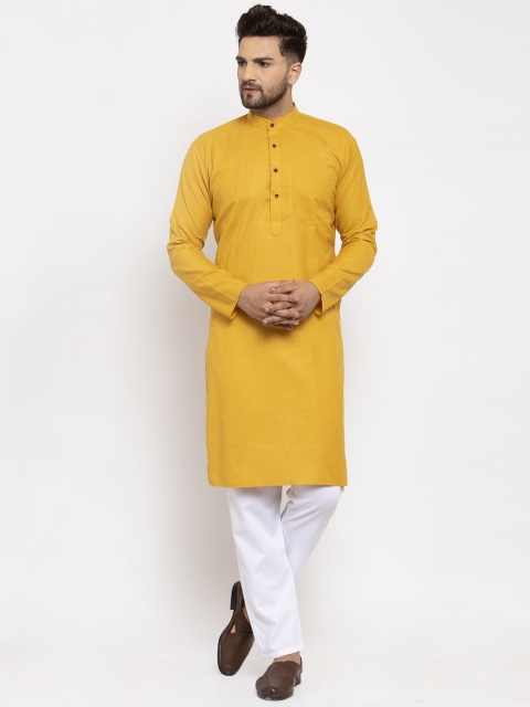 

Jompers Men Yellow & White Solid Kurta with Pyjamas
