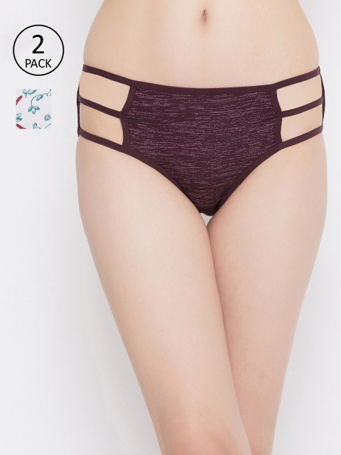 

Clovia Women Pack of 2 Solid Hipster Briefs COMPNC924, Purple