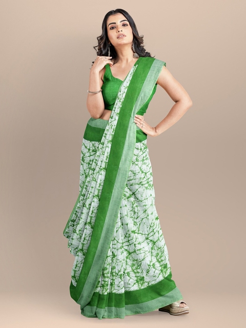 

BharatSthali Green Pure Cotton Printed Khadi Saree
