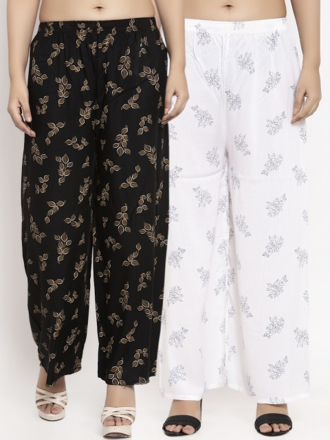 

KLOTTHE Women Pack Of 2 Printed Straight Palazzos, White