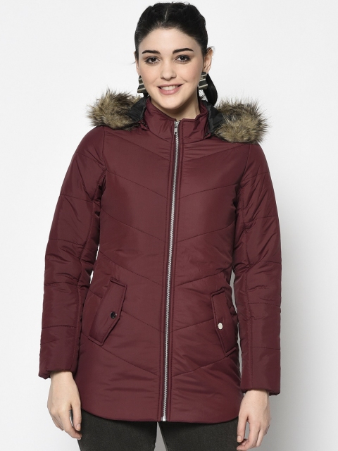 

Trufit Women Maroon Solid Hooded Insulator Parka Jacket