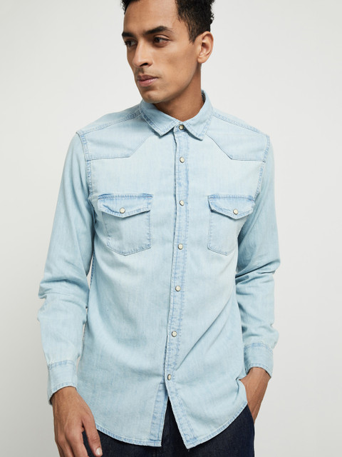 

max Men Blue Slim Fit Faded Casual Shirt