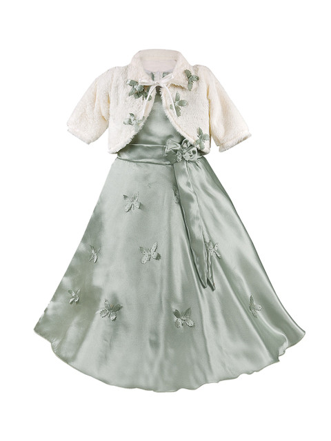 

Wish Karo Girls Green Embellished Maxi Dress with Shrug