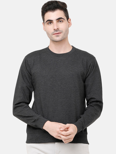 

MADSTO Men Charcoal Grey Solid Sweatshirt