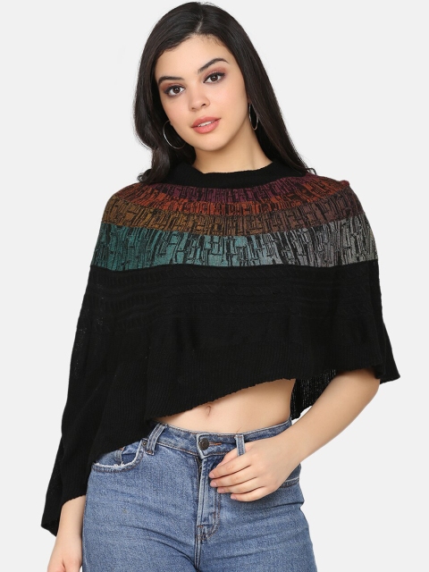 

Saanjh Women Black & Blue Printed Crop Poncho