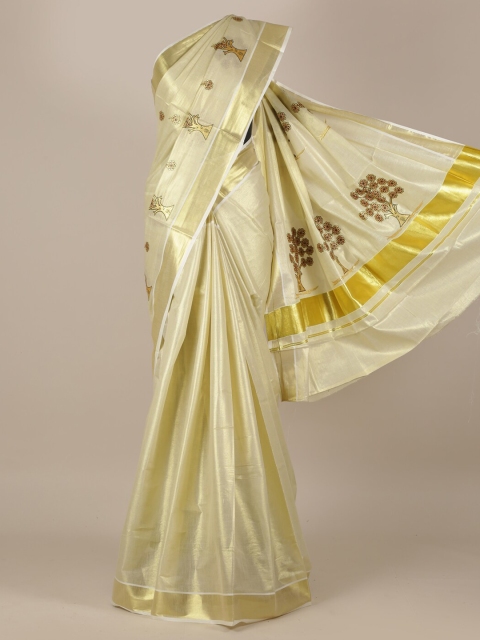 

Pothys Gold-Toned Pure Cotton Woven Design Kasavu Saree