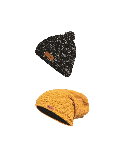 

Knotyy Unisex Pack of 2 Self Design Woollen Beanies, Yellow