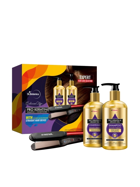 

St.Botanica Pro Keratin Argan Shampoo & Conditioner With NOVA Hair Straightener, Gold