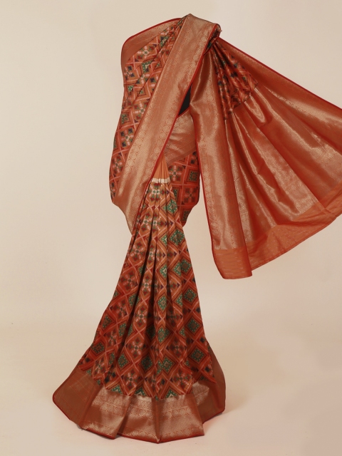 

Pothys Orange Printed Pure Silk Saree