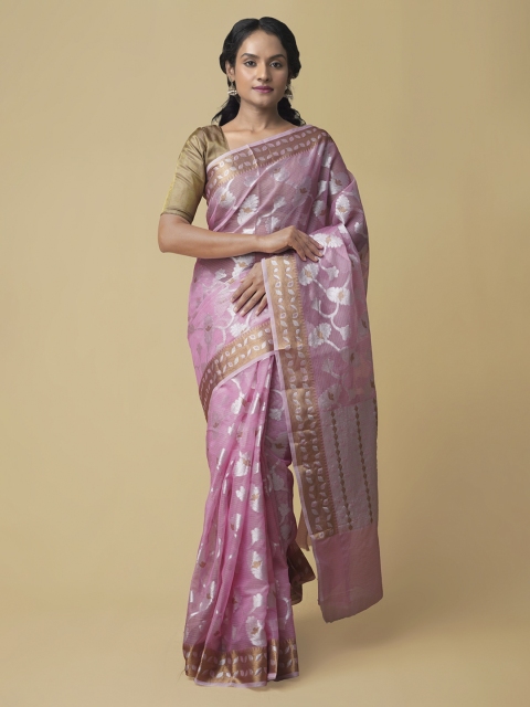 

Unnati Silks Pink Checked Banarasi Saree