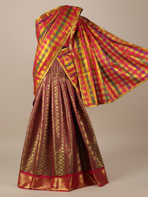 

Pothys Brown & Pink Woven Design Semi-Stitched Half Saree