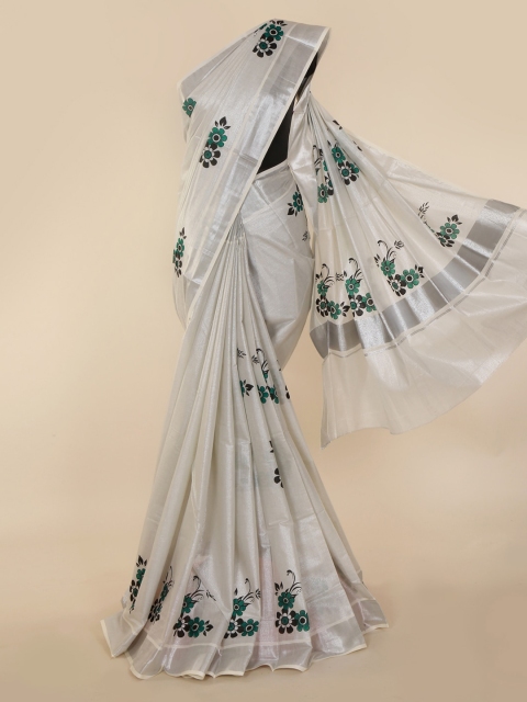 

Pothys Silver-Toned Pure Cotton Printed Banarasi Saree