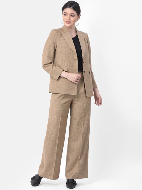 

AUDSTRO Women Brown Checked Single-Breasted Formal Suit