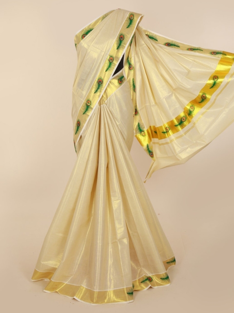 

Pothys Gold-Toned Pure Cotton Woven Design Kasavu Saree