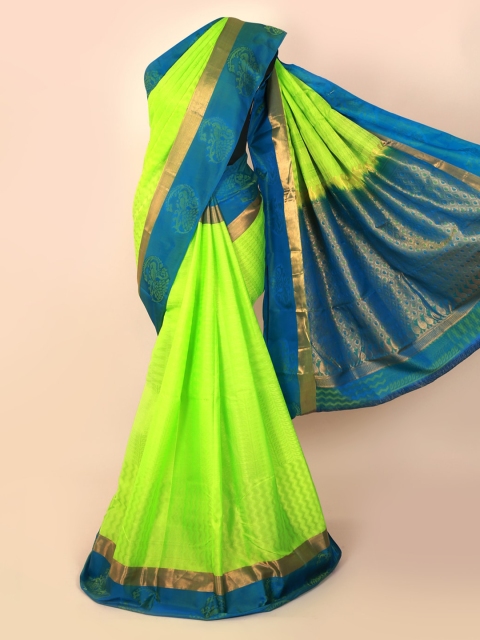 

Pothys Green & Blue Pure Silk Printed Kanjeevaram Saree