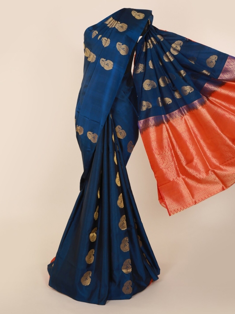 

Pothys Blue & Orange Pure Silk Woven Design Kanjeevaram Saree