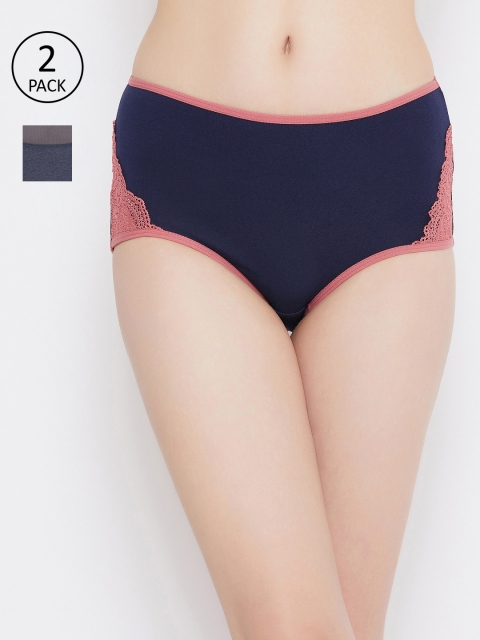 

Clovia Women Pack Of 2 Hipster Briefs COMPNC928, Navy blue