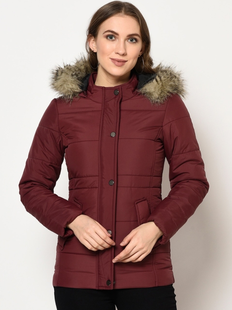 

Trufit Women Maroon Solid Insulator Parka with Detachable Hood