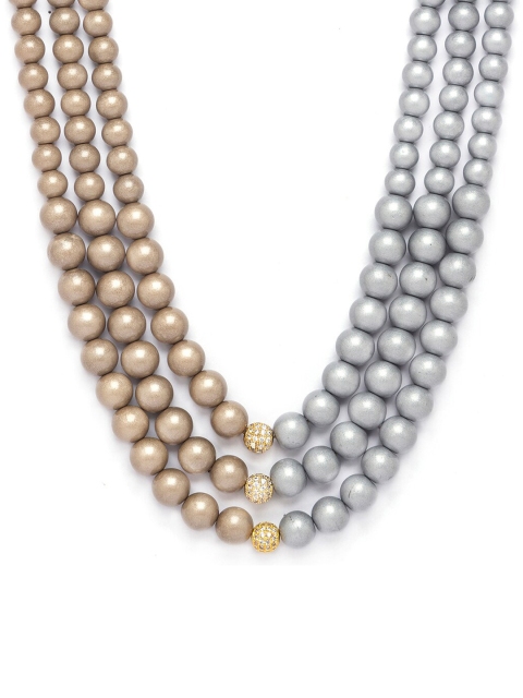 

JOULES BY RADHIKA Gold-Plated Grey & Brown Shell Pearl & Agate Bead Embellished Layered Necklace