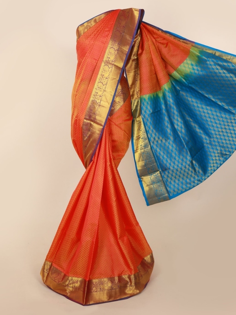 

Pothys Orange & Blue Pure Silk Woven Design Kanjeevaram Saree