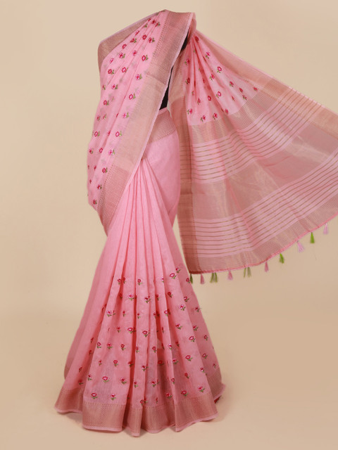 

Pothys Pink Embroidered Cotton Blend Saree