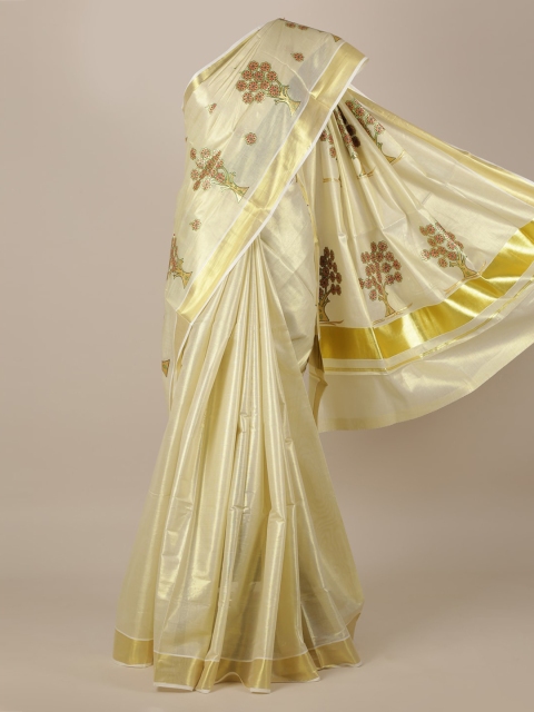 

Pothys Gold-Toned & Beige Woven Design Kasavu Saree