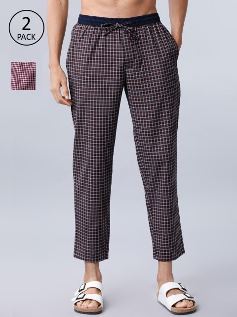 

HIGHLANDER Men Pack of 2 Checked Lounge Pants, Red