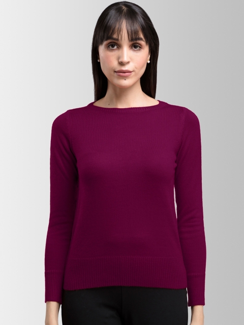 

FableStreet Women Burgundy Solid Pullover Sweater