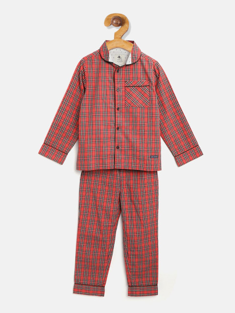 

Cherry Crumble Boys Red & Green Checked Night suit