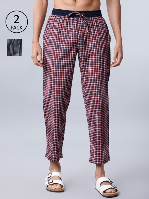 

HIGHLANDER Men Pack Of 2 Red & Grey Checked Lounge Pants