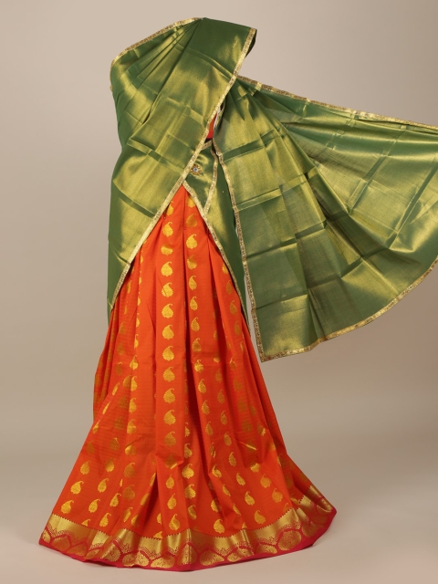 

Pothys Orange & Green Woven Design Semi-Stitched Half Saree