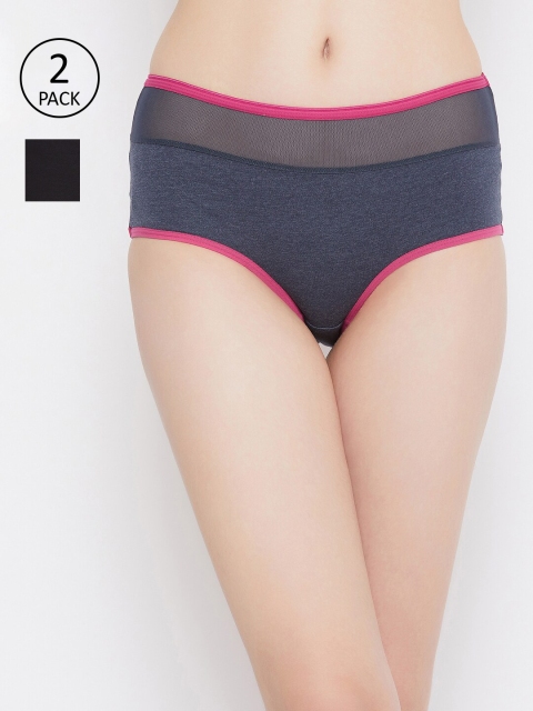 

Clovia Women Pack of 2 Solid Hipster Briefs COMPNC864, Black