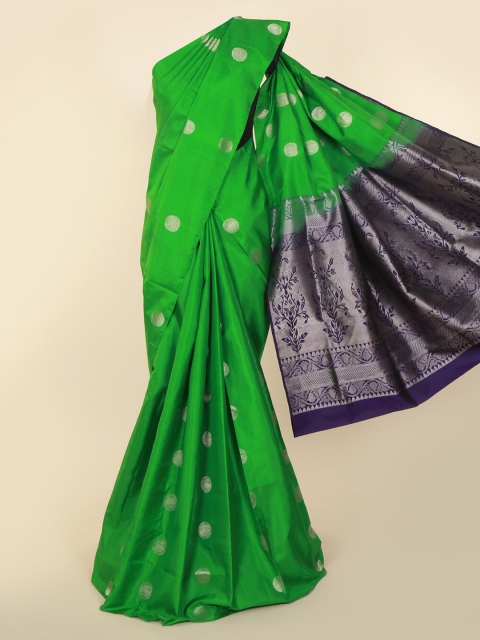 

Pothys Green & Silver-Toned Pure Silk Woven Design Kanjeevaram Saree