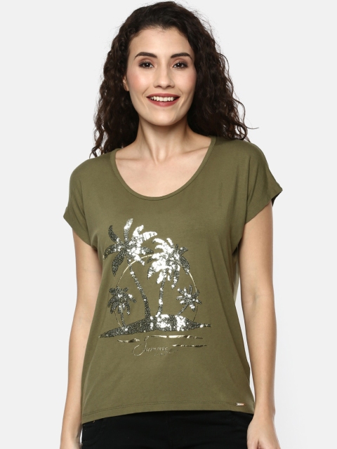 

YCANF Women Green Printed Top
