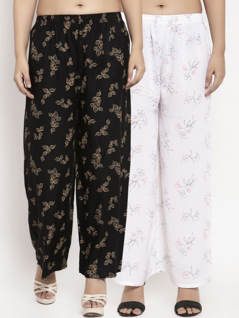 

KLOTTHE Women Pack Of 2 Printed Straight Palazzos, Black