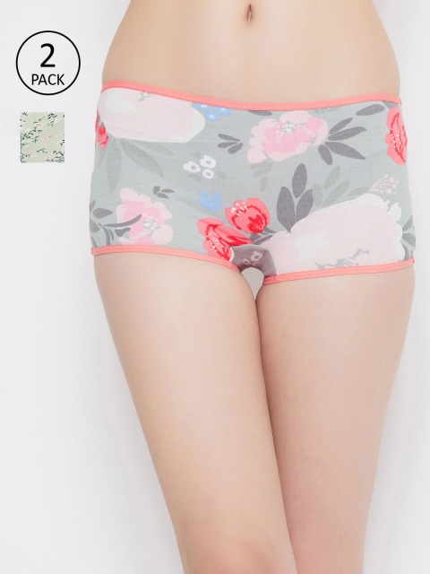 

Clovia Women Pack Of 2 Floral Printed Boy Shorts, Grey
