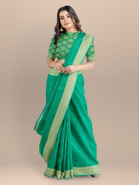 

BharatSthali Green Silk Cotton Woven Design Handloom Banarasi Saree