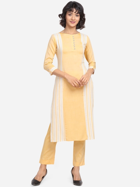 

Yuvraah Women Yellow and White Striped Kurta