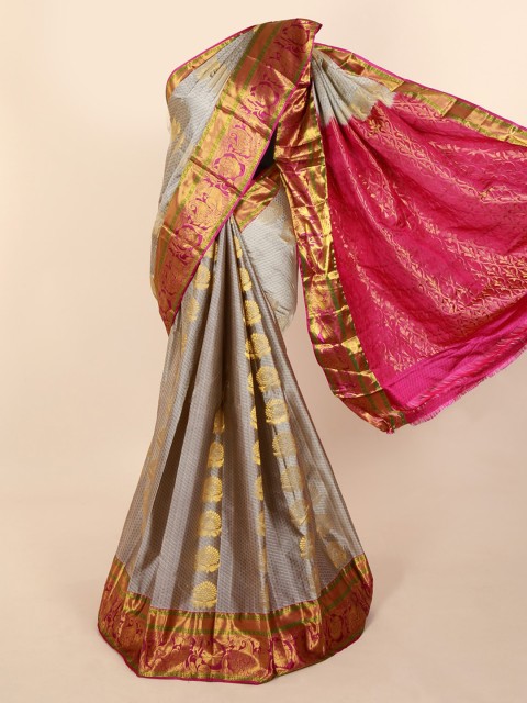 

Pothys Grey & Pink Pure Silk Woven Design Kanjeevaram Saree