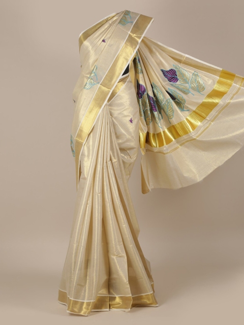 

Pothys Beige & Gold-Toned Pure Cotton Printed Kasavu Saree