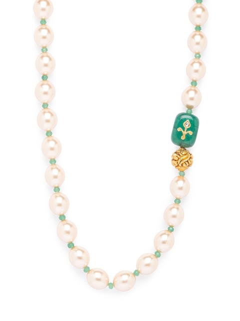 

JOULES BY RADHIKA Gold-Plated & Green Handcrafted Shell Pearl & Onyx Beaded Statement Necklace