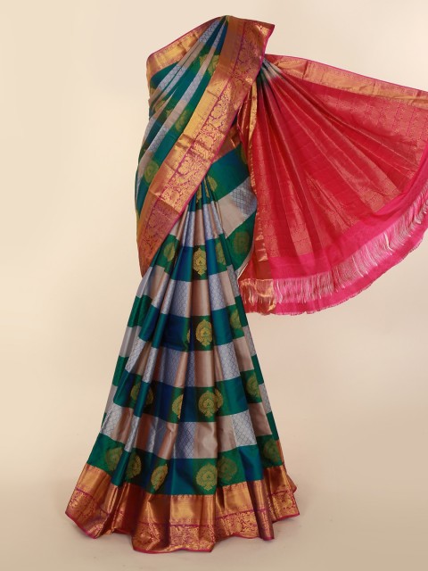 

Pothys Green & Grey Pure Silk Woven Design Kanjeevaram Saree