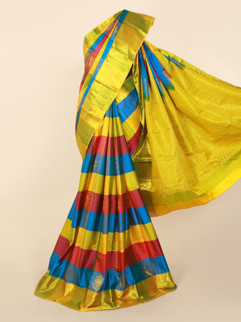 

Pothys Multicoloured Pure Silk Striped Kanjeevaram Saree, Multi