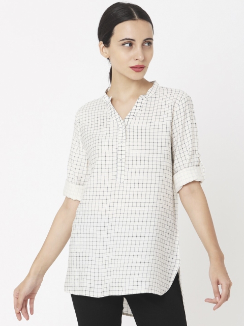 

Deal Jeans Women White Checked High-Low Top